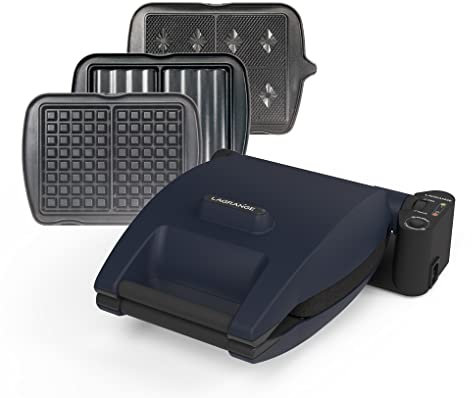 LAGRANGE Gaufrier Premium, 1200W, 3 jeux de plaques inclus (Gaufre, Gaufrette & Croque Monsieur), Fabriqué en France, Réversible sur son socle, Cuisson personnalisée, Multifonction, 019642