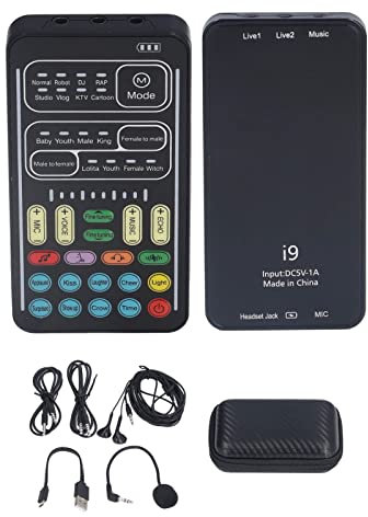Annadue i9 Voice Changer - Live Streaming Kit, Multifunctional Mini Sound Card, One Click Beauty Sound Changer for PS4, for Xbox, for Switch, PC, Laptop(English Version)