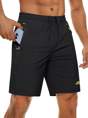 MAGCOMSEN Men's Hiking Shorts Quick Dry Outdoor Shorts Hiking Running Gym Golf Casual Sports Shorts with Zipper Pocket Black,32