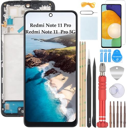 YHX-OU 6.67'' Schwarz+Rahmen Display Für Xiaomi Redmi Note 11 Pro Redmi Note 11 Pro 5G ​LCD Display Touchscreen Ersatz Bildschirm Glas Assembly mit Werkzeug + 1 Stück Schutzfolie