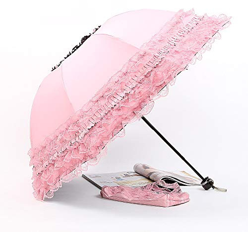 Vintage Princess Lace Sunny Rain Umbrella UPF 50+ UV Light Windproof Strong Auto Open/Close Anti-UV Portable Travel Umbrella Reflective Stripes Rain Sun Small Folding Backpack for Men and Women
