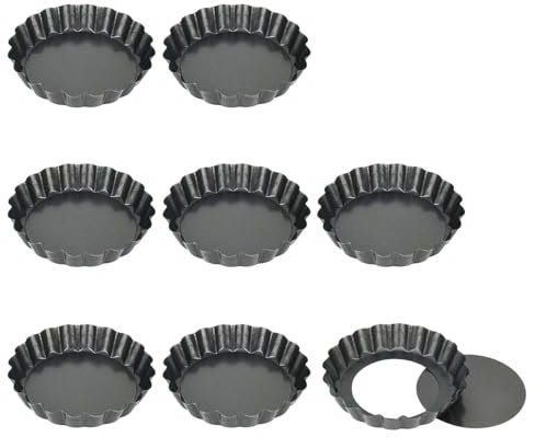 LIDOUK Mini Flan Tins, 4 inch Pie Dish with Removable Loose Bottom, 8 Packs Tart Mold Baking Cups, Cupcake Tart Mould for Pudding
