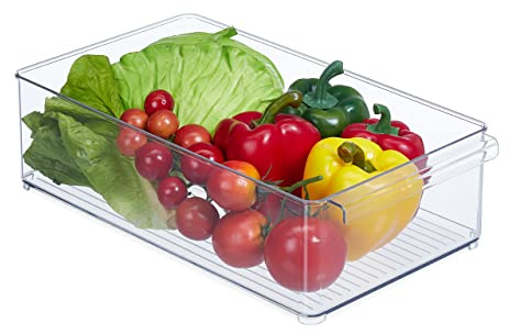 Relaxdays 2 Organizadores Nevera, Almacenaje Alimentos Frigorífico, 10x20,5x36,5 cm, Cajones para Cocina con Asa, Transparente