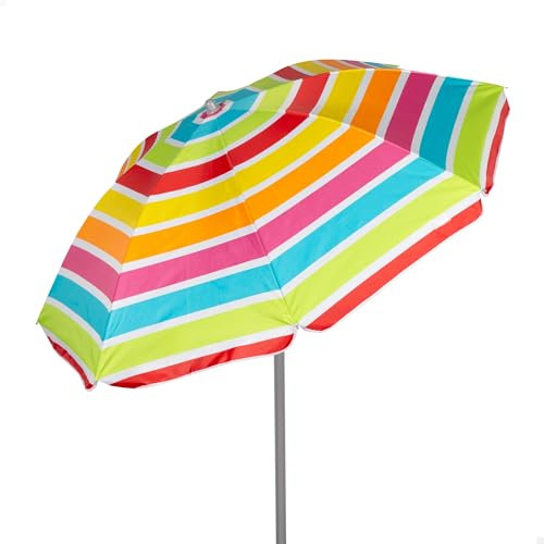 AKTIVE Strandschirm, 160 cm, mehrfarbig gestreift, UV50-Schutz, neigbar und höhenverstellbar, Stahlmast, Oxford-Polyestergewebe, 8 Streben, inkl. Tragetasche mit Tragegriff (62360)