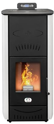 STUFE A PELLET ITALIA Asia 24 Kw - Stufa a Pellet Idro Efficienza 92% Scalda 180m² Autonomia 22H Programmabile 5 Velocità e Potenze Garanzia 24 Mesi Bianco