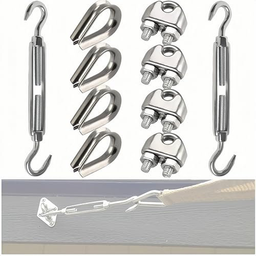 HJYDGJ Juego de tensores de cuerda M8, 10 unidades, con abrazadera de cable de alambre de 8 mm y tensor de acero inoxidable M8 y cable de alambre de 8 mm para cuerda tensada