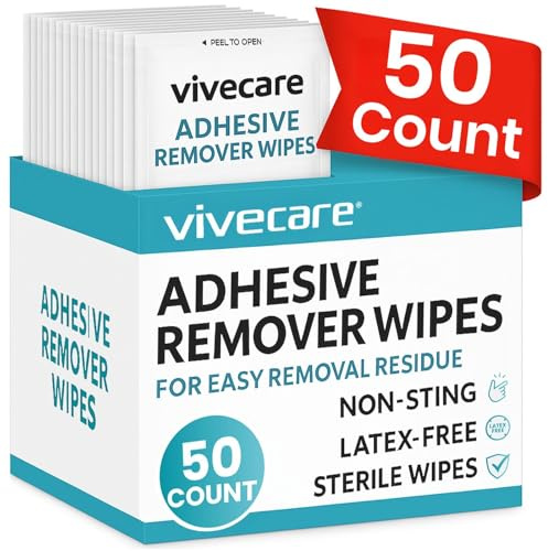 ViveCare Medical Adhesive Remover Wipes for Skin (50 Pack) - No Sting Adhesive Remover Pads - Ostomy & Stoma Adhesive Removal Wipes & Cleaner - Adhesive Barrier