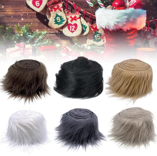 PRITOK 6 stycken konstpäls: fuskpäls band 5 x 150 cm plysch konstpäls förskurna ränder, fuskpälsband pälstyg mjuk och fluffig för gör-det-själv dekoration toffel krage matta