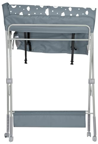 Baby Klappbarer Wickeltisch，Mobiler Wickeltisch mit Rollen und Wickelauflage,Wasserdicht und Höhenverstellbar，Baby Wickelkombi mit Ablagefächern-80 * 58 * 90 cm-dunkelgrau