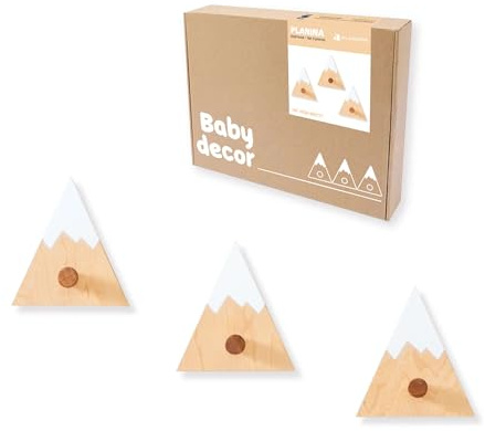 Alondra - Set de 3 Percheros Pared Infantiles de Madera con Forma de Montaña - Perchero Infantil Decorativo - Percha Pared para Habitaciones de Niños - Diseño Moderno y Funcional
