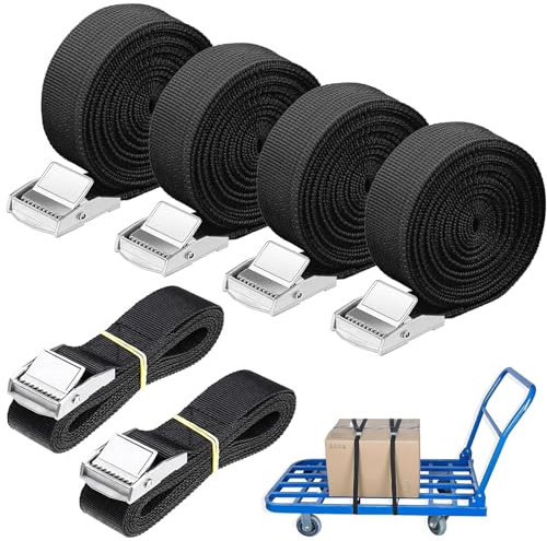 NINGYER 6 Pezzi Cinghie di Fissaggio 1m/3m, Nero Cinghia Fissaggio con Blocco Serraggio, Capacità di Carico 250 kg, Regolabile Cinghie di Tensione per Auto, Bici, Trolley, Moto