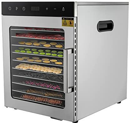 Donened - Dörrautomat Edelstahl, 800W Food Dehydrator mit 10 Edelstahlgitter, Timer bis zu 24h Dehydrator, 30-90℃, Obsttrockner Dörrapparat, Dörrgerät Dehydrator