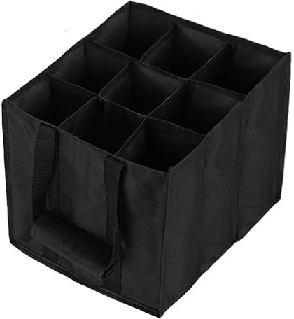 YILANJIN Flaschenträger mit 9 Fächern, Getränketasche mit Griff, Bierträger Aufbewahrungsbeutel, Flaschentragetasche, Wiederverwendbare Tragetasche für Flaschen, Schwarz, (27x27x27cm)