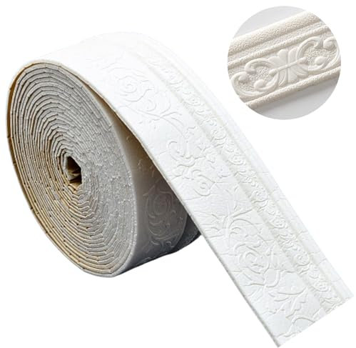 Senchinner Bordüre Selbstklebend Weiß, Zierleisten Selbstklebend 10m x 8cm x 5mm,Wasserdicht Bordüre 3D,Stuckleisten Wand Leisten Selbstklebend,Roll Border Trims für Ecken Linien Decken Dekoration