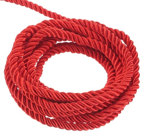 QUARKZMAN 3mm Cuerda Trenzada de Poliéster, 5m Largo Cordón Trenzado Decorativo de Poliéster 3 Capas Brillante para Manualidades DIY Bolsa de Regalo Cortinas Hogar Decoración, Rojo