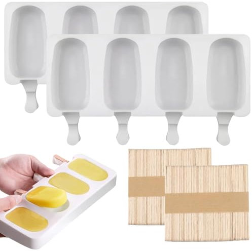 2 pezzi Stampi per Ghiaccioli in Silicone,Stampi per Ghiaccioli con 100 Bastoncini,Stampi per Gelato,Stampo per Ghiaccioli,Stampi per Gelato fatti in Casa,per Bambini Adulti