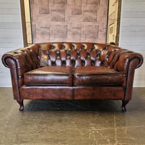Chesterfield Hampton 2-sits soffa – antikt brunt läder