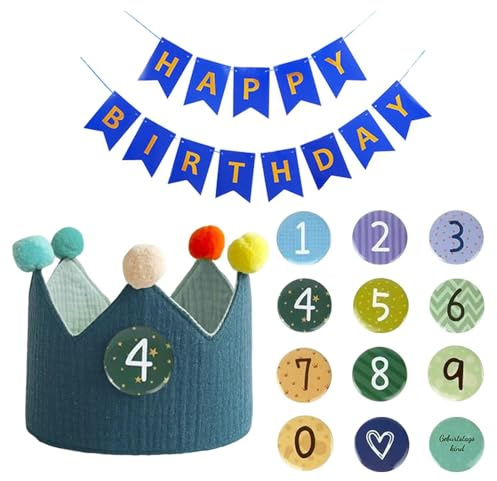 UDNFHL 1 Juego De Sombreros De Cumpleaños para Niños Y 1 Juego De Banderas De Cumpleaños, Suministros De Fiesta De Cumpleaños, Decoraciones De Fiesta, Accesorios para Fotos.