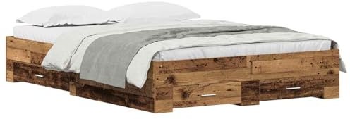 vidaXL Cadre de lit Bois Ancien 140 x 190 cm Bois d'ingénierie, Lit de Rangement Tendance, Design rectangulaire Minimaliste, Bois d'ingénierie pour Chambre Moderne, Gain de Place