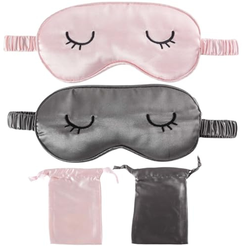 Lot de 4 masques de sommeil pour femme (rose et gris) – Masque de nuit ultra confortable pour femme/homme, bloquant la lumière, respirant, convient également aux enfants