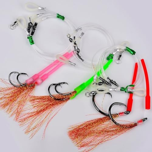 Hameçon de pêche, PVC lumineux en acier à haute teneur en carbone, pour pêche en mer, bar, maquereau, ceinture en caoutchouc, crochet de corde pour gros poissons (1/0#)