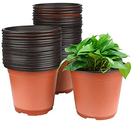 KINGLAKE 100Pcs Plastic Plant Pots 15cm Seed Seedling Pots Flower Nursery Pots for Vegetables,Flowers,Herbs,Cuttings, Succulent