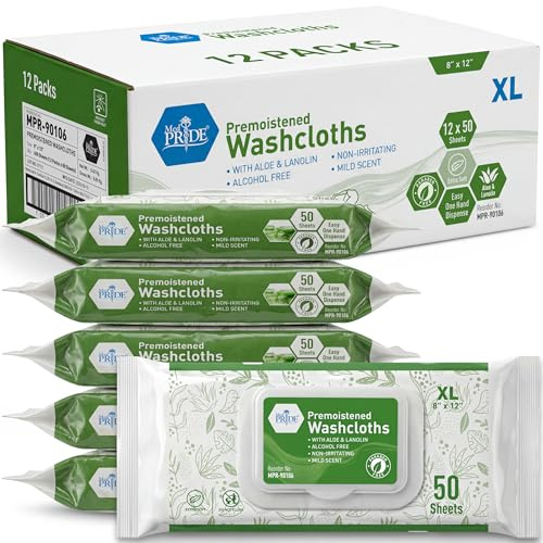 Medpride engångs förborttagna tvättdukar för vuxna | 600 antal, 8 x 12 â | Silkeslena mjuka våtservetter med aloe och lanolin mild doft | Perfekt för hudvård/personlig rengöring, sminkborttagning,
