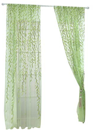 Willow Window Curtain Voile Tulle Room Salix Leaf Sheer Gauze Curtain Voile Panel Drapes for Bedroom, Living Room, Balcony (1pcs, 100 x 200cm)