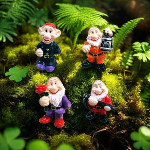 NIWWIN Estatuas de gnomo de jardín, decoración artística de jardín al Aire Libre, Figura de gnomo Impermeable de 4 Piezas para Usar en decoración de jardín de césped, Adornos de Resina. (GNOME)