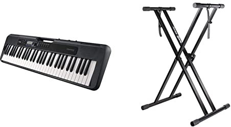 Casio CT-S300 Keyboard mit 61 anschlagdynamischen Standardtasten und Begleitautomatik & RockJam Xfinity Doppelstrebiger, vormontierter Keyboardständer mit Sicherungslaschen