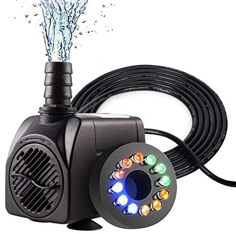 Water Pump for Water Feature, Pond Pump with Lights, Pond Pumps for Small Ponds, Water Fountain Pump Outdoor Garden Decorations for Water Features Pumps Aquarium Submersible LED Mini Silent 750L/H 15W
