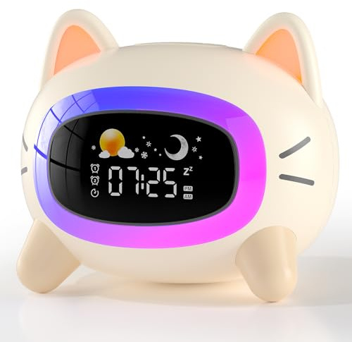 ANALOI Kids Alarm Clock Ok to Wake Alarm Clock for Kids, Toddlers Night Light Clock for Bedroom, Cat Alarm Clock with Sleep Training and Sound Machine, Birthday Gift for Boy Girls Children