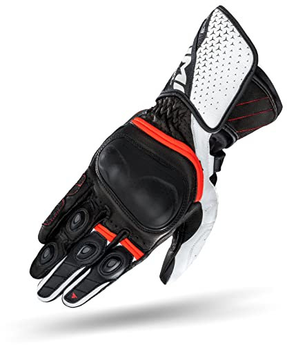 SHIMA ST-3 Motorradhandschuhe Herren - Touchscreen, Sommer, Sport Leder Handschuhe mit Carbon Knöchelprotektor, Handflächen- und Fingerschieber, Verstärkte Handfläche (Weiß/Rot, XXL)