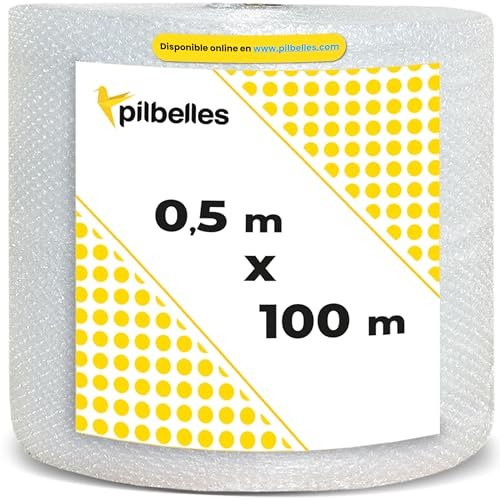 PILBELLES Papel Burbujas Embalaje Mudanza Múltiples Medidas | 50 cm x 100 metros | Rollo de Plástico de Burbujas para Embalar, Envíos, Protector Muebles, Alta Protección