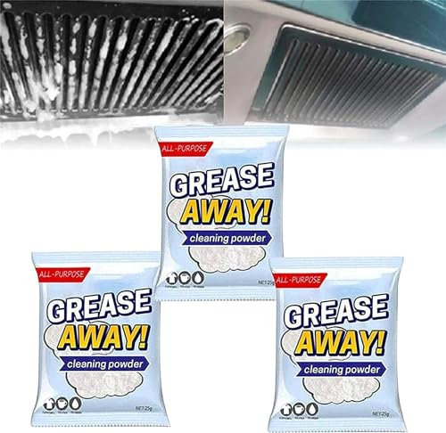 Hualabo Grease Away - Limpiador en polvo, polvo de limpieza multiusos para eliminar manchas, limpiador de grasa de cocina, apto para limpieza de horno/baño/cocina (3 piezas)