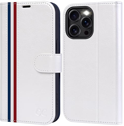 OCASE for iPhone 16 Pro Case, PU Leather Wallet, Magnetic Flip Folio Cover with RFID Blocking, Card Holders, Shockproof TPU, and Kickstand for 6.3 Inch iPhone 16 Pro (2024), Spliced White