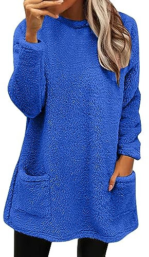 Generisch Bestellung Storniert Pullover Damen Lang Teddy Fleece Flauschig Pulli Weich Winter Warm Sweatshirt Langarm Fleecepulli Plüsch Tops Oberteile Mit Taschen Black-Friday-Angebote