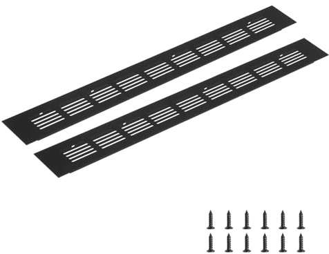 sourcing map Rectangle Ventilation Grille 400x50mm/16x2 Black | Aluminum Alloy Mesh,Air Vent Cover,Louvered Ventilation Cover,with Mounting Screws for Cabinet Shoe Closet