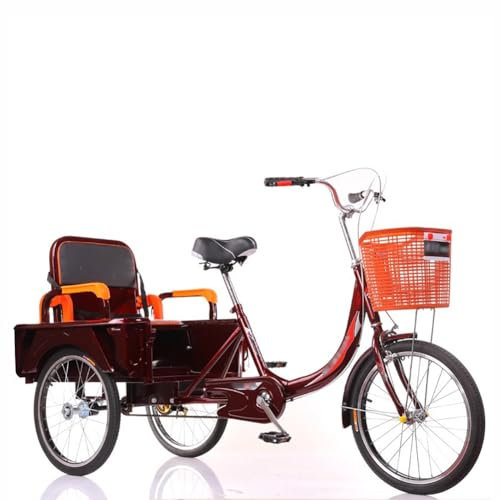 MegLob 20 Pollici Per Adulti A 3 Ruote, 2 Su 1 Bici Da Triciclo Con Cesto E Sedile Dello Schienale, Bici Da Trike Da Cargo Incrociatore Per Anziani, Biciclette Da Crociera A 3 Ruote,Rosso