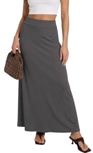 Urban CoCo Women's Stretchy A-Line Maxi Skirt Elastic Waist Long Skirt