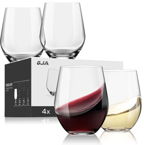OJA Wine Glasses Set, Crystal Stemless Red Wine Glass, Set of 4, 15 oz