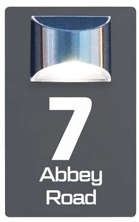 Housics Personalised House Numbers Plaques with Solar Light – Waterproof Composite Aluminium Door Number Plaques for Wall, Custom House Sign with House Number & Street Name (160mm X 280mm, Grey)