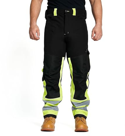 Sam Caan® Pantalones de Trabajo de Alta Visibilidad para Hombre Softshell Hombres Alta Visibilidad Viz Reflectantes Resistentes al Agua Cargo Impermeables Repelentes Resistentes al Viento Seguridad