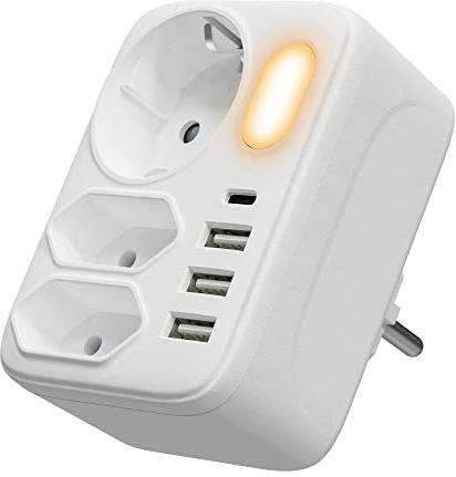 TOPDÉCORÉ Mehrfachsteckdosenadapter, 7 in 1, Mehrfachsteckdose für Steckdose mit USB-C und 3 USB A, Steckdosenleiste für Büro, Zuhause, Schule
