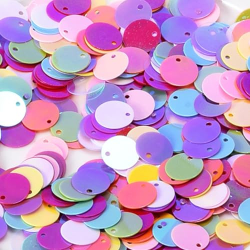 50g Holographic 10mm Round PVC Sequins with Hole Sequins Craft Spangles Paillettes Rainbow Cup Sequins for Jewelry DIY Arts Crafts Embellishment Gems Sewing Decorating Applique Knitting (10mm Round)
