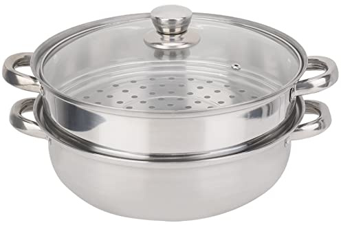 Olla vaporera Mtlavishness de acero inoxidable, olla para sopa de 2 capas, 27cm, 11 pulgadas, con tapa de vidrio, baño maría para una cocción al vapor saludable