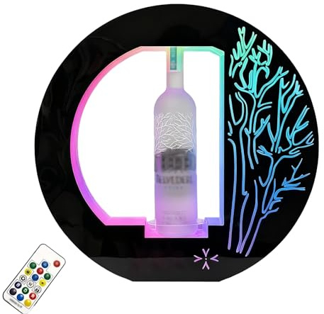 WUCIOA LED Club Bottle Presenter, Acrylic Champagne Cup Holder with Remote Control, 7-Color Changing RGB Liquor Shelf, 4H Battery Life, Lighted Liquor Bottle Display for Nightclub,Home, Bar