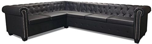Festnight Divano Chesterfield Moderno Angolare con 6 Posti in Pelle Artificiale/Ecopelle Bianco/Nero/Marrone per Soggiorno/Ufficio (Nero)