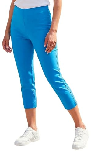 Roman Cropped Trousers for Women UK Ladies Capri Leggings Summer Pants Short Crop Stretch 3/4 Length Three Quarter Pedal Pusher Clothes Elasticated Bengaline Cut Off - Azure Blue - Size 20