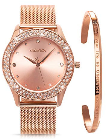ManChDa Montre De Poignet pour Femme - Montre-Bracelet Analogique Quartz Analogique en Cristal Bling De La Montre-Bracelet à La Mode - Or Rose